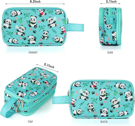 Kids Toiletry Bag for Girls, Travel Toiletry Bag for Little Young Girls Cosmetic Bag Makeup Bag Waterproof Hanging Wash Bag Toddler Toiletries, Panda Green Teal