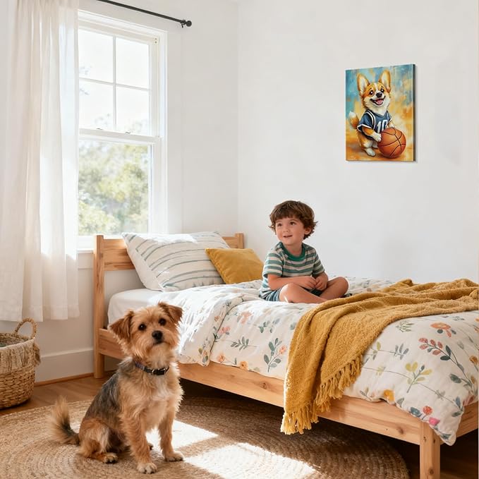 YOUHONG Animal Art Animal Canvas Wall Art Dog Poster with Inner Wooden Frame - Lightweight, Sports Wall Decor for Bedroom & Living Room Decoration Ready to Hang (12x15.7 Inches)