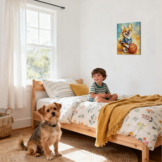 YOUHONG Animal Art Animal Canvas Wall Art Dog Poster with Inner Wooden Frame - Lightweight, Sports Wall Decor for Bedroom & Living Room Decoration Ready to Hang (12x15.7 Inches)