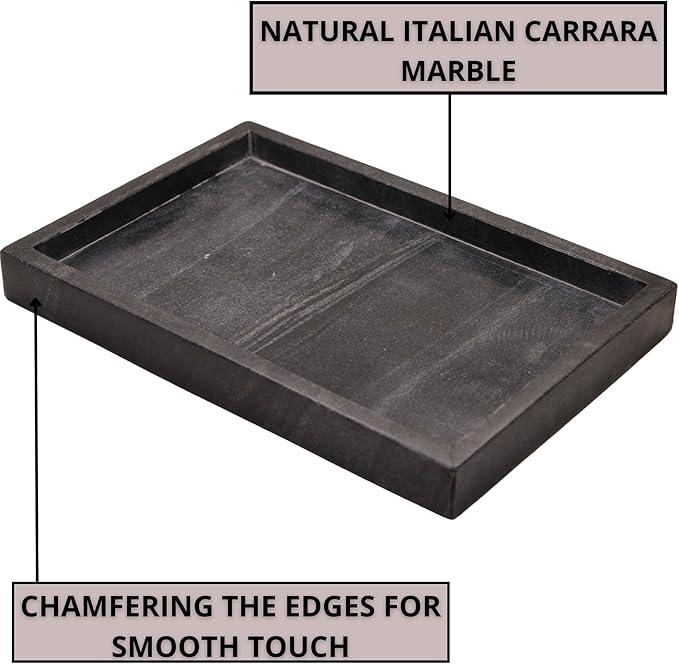 Natural Black Marble Tray for Bathroom | Kitchen | Vanity | Desktop, Stone Organizer for Coffee Table, Dresser, Nightstand, Candles, Soap, Towel, Plant, Jewelry (12" x 8"), Rectangular