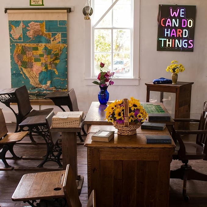 We Can Do Hard Things Neon Sign Classroom Decor Inclusive Decoration Welcome Gift Teacher Present Wall Sign for Primary Schools and Kindergartens Birthday (11.4×12.8)