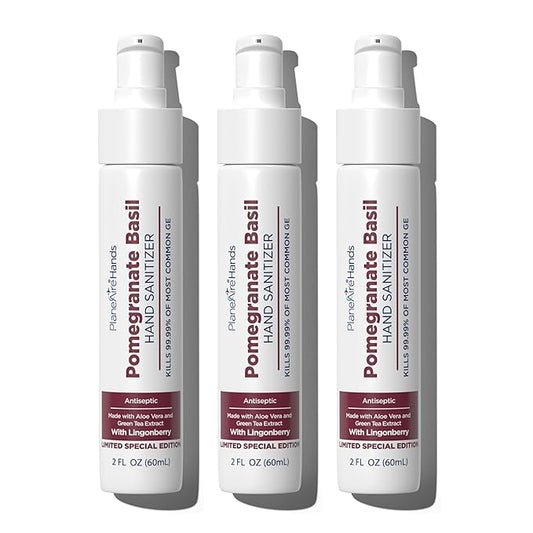 Pomegranate Basil Lotion Hand Sanitizer | Travel Size | Moisturizing Hand Lotion | Made with Aloe Vera & Essential Oils | Rich in Vitamin E | Cleanse & Moisturize | Scented Hand Sanitizer | 3-Pack