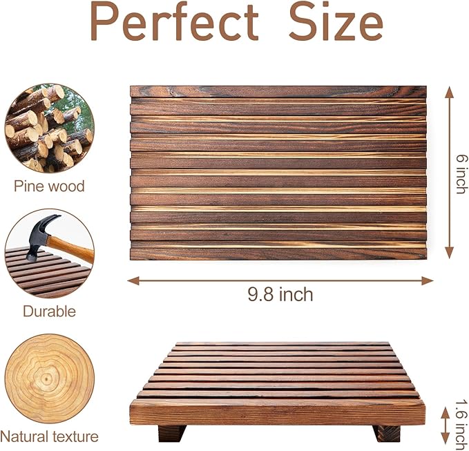 Farmhouse Bathroom Counter Organizer Wooden Display Pedesta Stand Small Kitchen Countertop Trays Decorative Wood Riser Dish Soap Dispenser Holder for Bathroom Decor Sink Accessories Vanity Tray