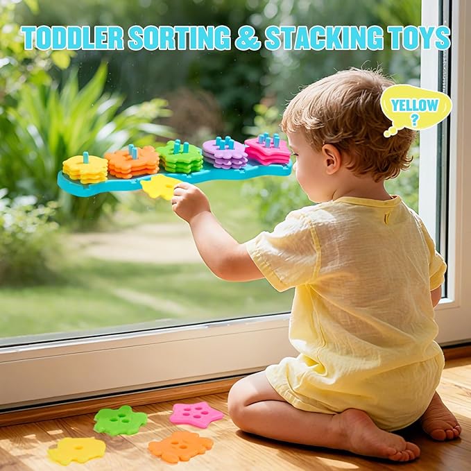 Baby Bath Toys for Kids Ages 1-3, Educational Toddler Bath Toys Mold Free Shape Sorter & Stacking with 20 Soft Rubber Floating Pieces, Sensory Bathtub Toys with Mesh Bag for Girls Boys