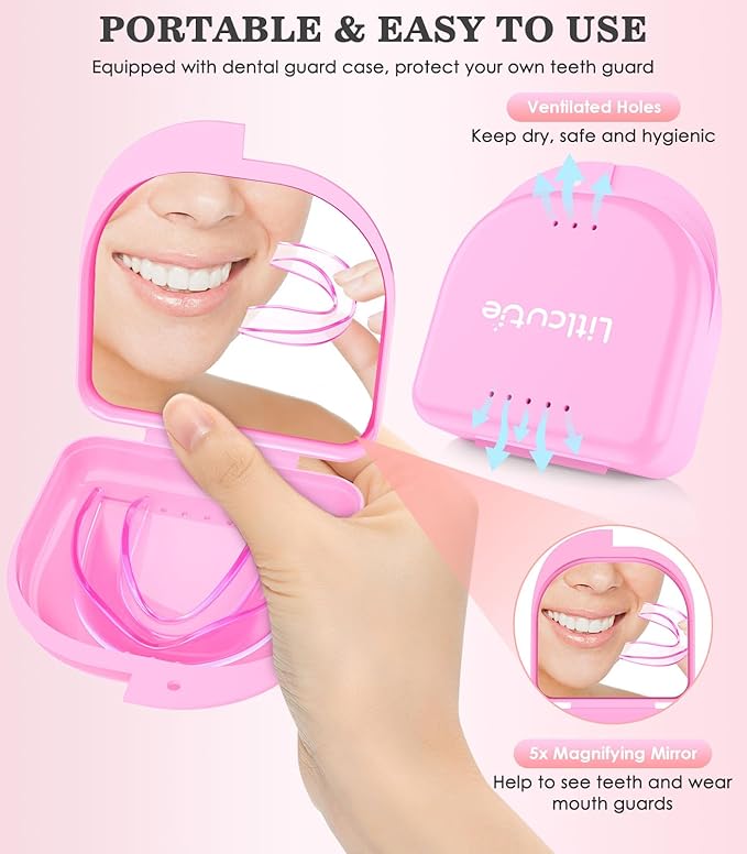 Large Mouth Guard for Grinding Teeth at Night, Night Guards for Teeth Grinding,Mouthguards for Grinding of Teeth, Sleep Guard with 2 x 5X Mirror Mouth Guard Case, Large (4 Pack)