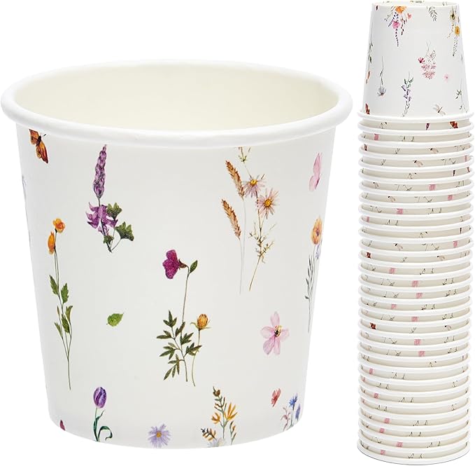 Crisky 100 Pack Paper Bathroom Cups 3oz Disposable, Elegant Design Floral Small Mouthwash Cups, Hot/Cold Beverage Coffee, Dessert for Birthday Parties, Home-use, Picnics, Ceremonies Any Events