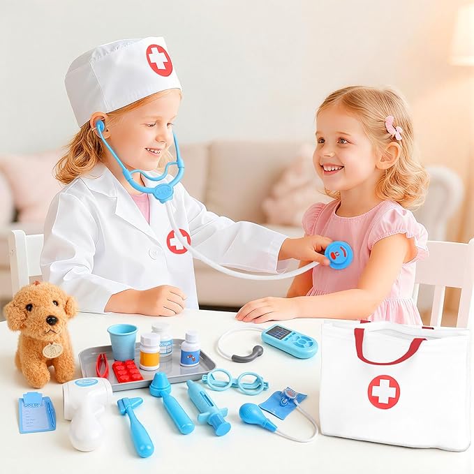 Doctor Kit for Toddlers 3-5 - Play Veterinarian Set Toys for 3 4 Year Old Boys Girls, Pretend Play Medical Kit with Dog, Bag, Costume, Stethoscope, Birthday Christmas Stocking Stuffers Gifts for Kids