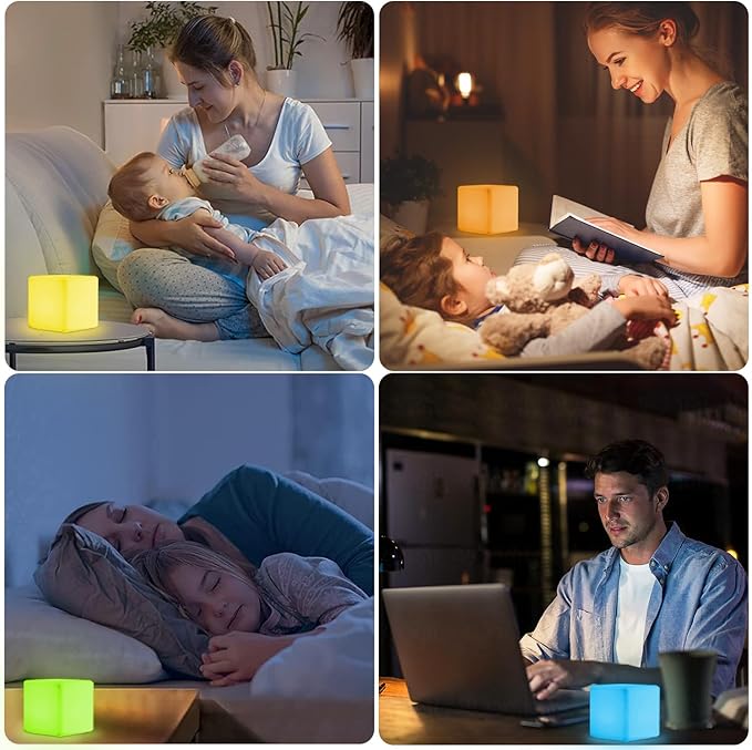 4-In LED Cube Night Light, Cordless LED Light Cubes for Kids, RGB Color Changing Tesseract Cosmic Cube Mood Lamp w/Remote, Rechargeable Square Bedside Lamp Nursery Light for Bedroom Garden Party Decor