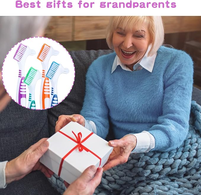 DIVINA VITAE 30Pcs Denture Toothbrush Multi-Layered Soft Bristles Denture Cleaning Brush Bulk Denture Brush with No-Slip Handle for False Teeth, Dental Devices, Mouth Guard(4 Colors)