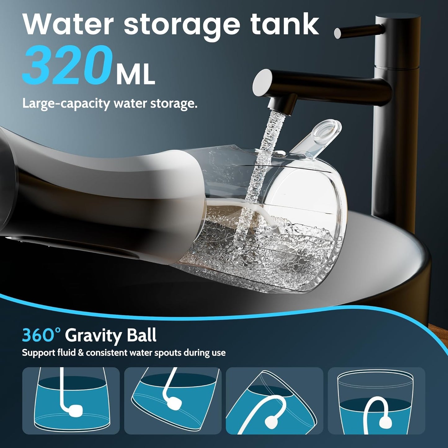 Water Flossers for Teeth, Electric Floss for Adults & Kids, Water Dental Picks, Cleaning and Flossing, Portable Flossers for Travel Size, Gums, Dental Care with Travel Bag, Waterproof - Black/White