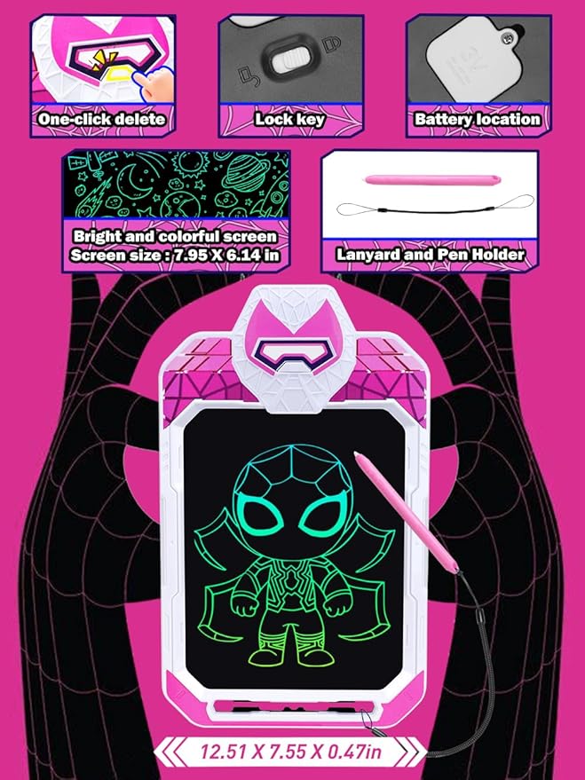 LCD Writing Tablet for Kids 10 Inch Spider Hero for Toddler 3 4 5 6 7 8 - Paint, Doodle Board, Drawing Pad - Travel Toys, Road Trip Car Activities, Birthday Christmas Gift Boys & Man