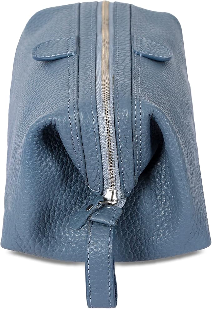 KomalC Premium Buffalo Leather Toiletry Bag for Men & Women – Leather Dopp Kit With Water resistant Lining, Premium Toiletry Travel Pouch, Unisex Wash Bag for Toiletries, Gifts for Men and Women