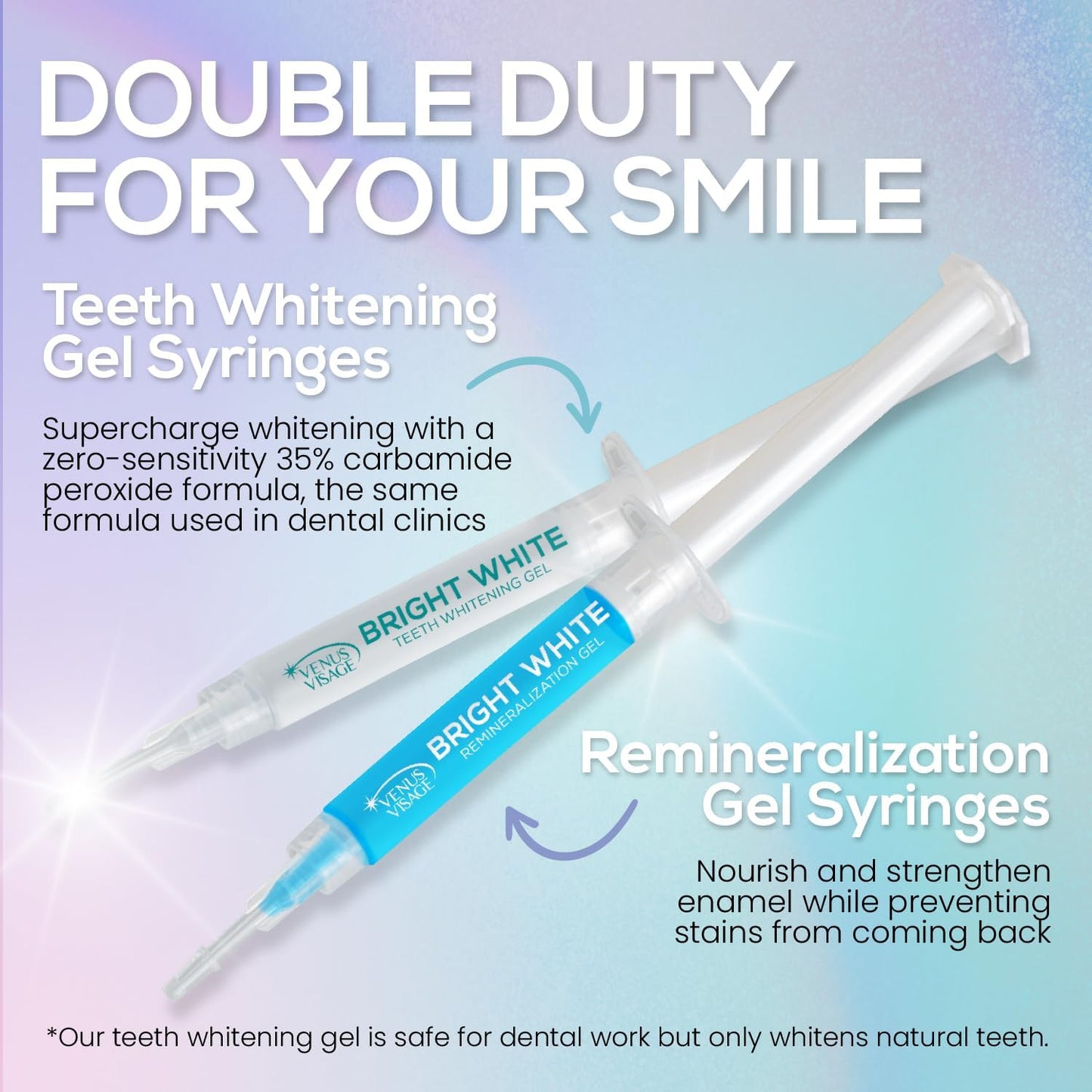 Venus Visage LED Teeth Whitening Kit with 4X 35% Carbamide Peroxide Teeth Whitening Gel Syringes, 2X Remineralization Gel Syringes, Whitener Trays, LED Whitener Device & Shade Guide