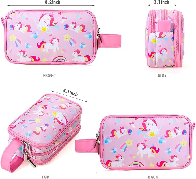 Kids Toiletry Bag for Girls, Travel Toiletry Bag for Little Young Girls Cosmetic Bag Makeup Bag Waterproof Hanging Wash Bag Toddler Toiletries, Unicorn Pink