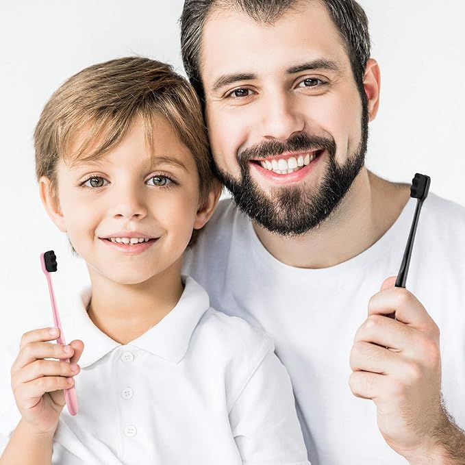 Patelai 8 Pcs Extra Soft Toothbrush Micro Nano with 20, 000 Ultra Soft Bamboo Charcoal Bristles for Adult, Sensitive Gum, Brace and Gum Recession(Black, White, Pink, Green Handle with Black Bristle)