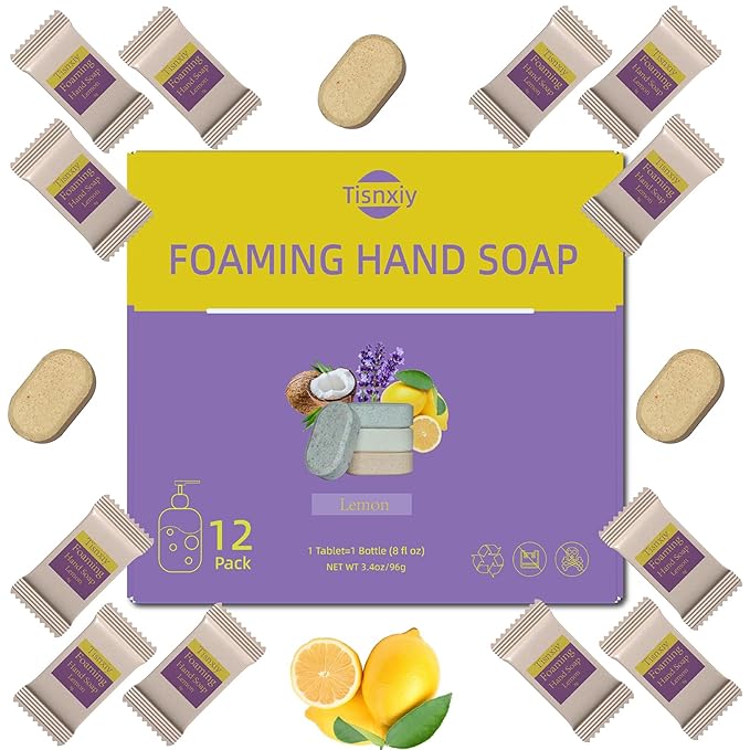 Foaming Hand Soap Tablet Refills - 12 Count- 96 fl oz total (12x 8 fl oz) - Eco-Friendly Foaming Hand Soap Refill - Gentle on Hands, Kind to Earth - Lemon
