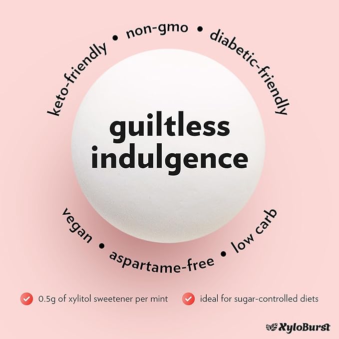 XyloBurst - Xylitol Mints | Sugar Free Breath Mints for Oral Health | Gluten Free, Vegan, Keto Friendly | Aspartame Free| Cinnamon | 60 Count Jar, 8-Pack