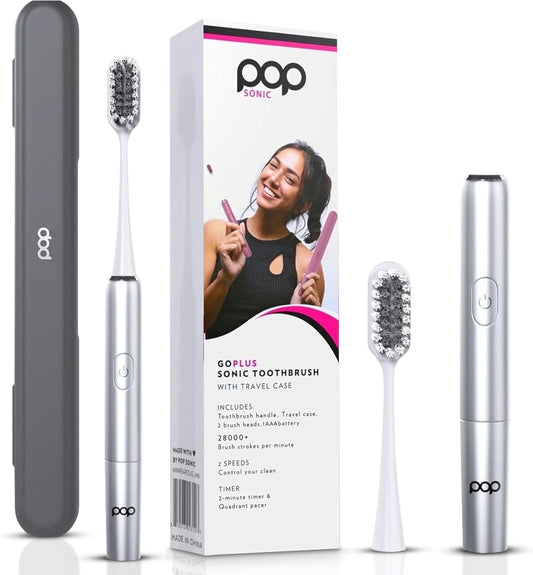 Go Plus Sonic Toothbrushes for Adults w/Electric Toothbrush Case - Electric Toothbrush for Adults & Kids - Sonic Toothbrush w/ 2 Speeds - 18000-24000 Vibrations Per Minute (Silver)