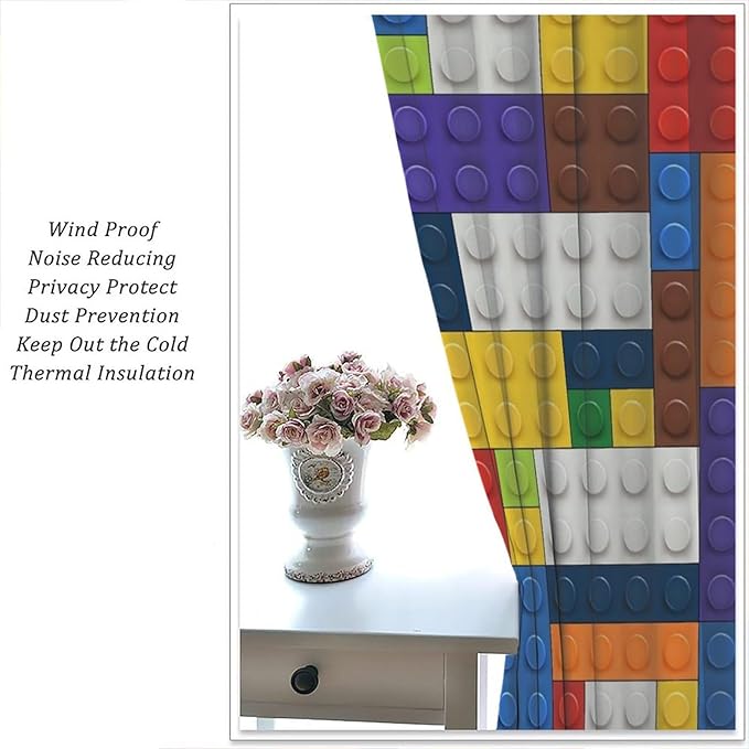 Kids Boy Curtain Blocks Toy Abstract Outline Colorful Geometric Brick Print Curtain for Boys Girls Nursery Room Curtains 42x63 Inch 2 Panels(Decor Curtains