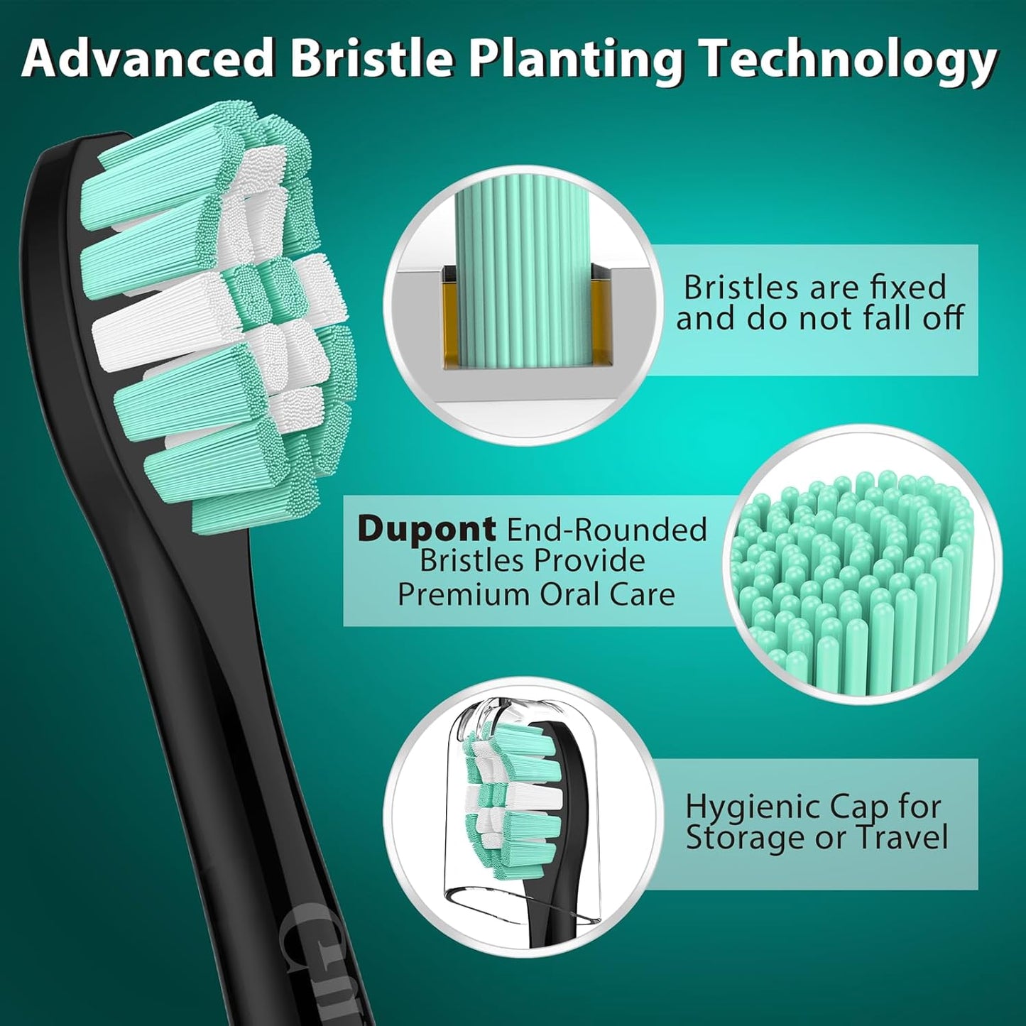 Toothbrush Heads for Philips Sonicare Replacement Heads, C2 Brush Head Compatible with Phillips Sonicare Click-on 4100 5100 6100 Electric Toothbrush, 10 Pack, Black