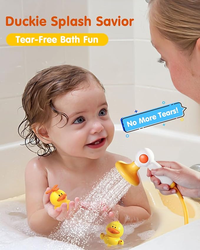 Duckie Baby Bath Toys, Baby Bath Shower Head for Bathtub with Three Squirting Ducks, Birthday Gift for Toddler Boys Girls