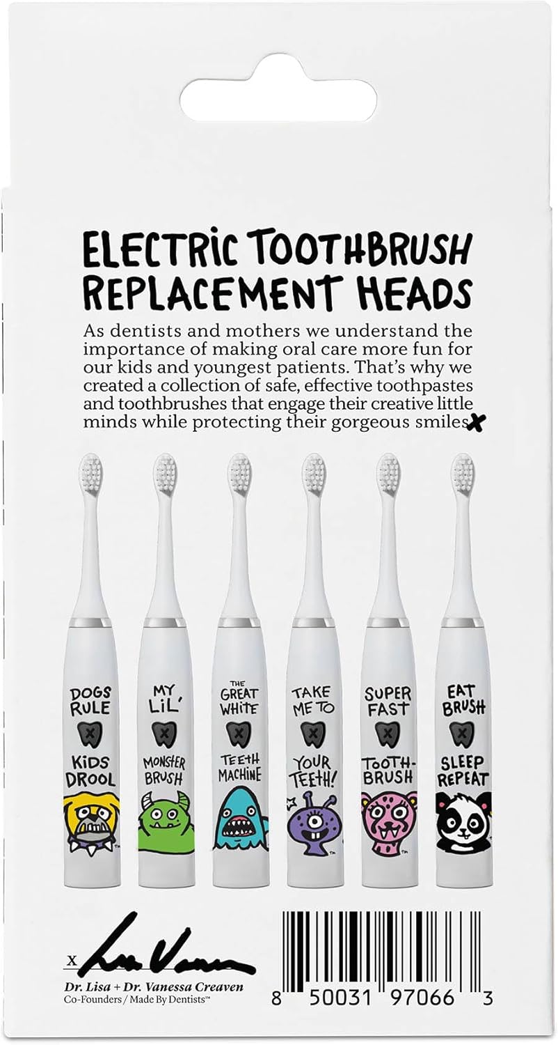 Made By Dentists Kids Electric Toothbrush Replacement Heads – 6 Heads (2x3) - Soft Bristles Brush Head for Gentle Care, 18 Months Supply