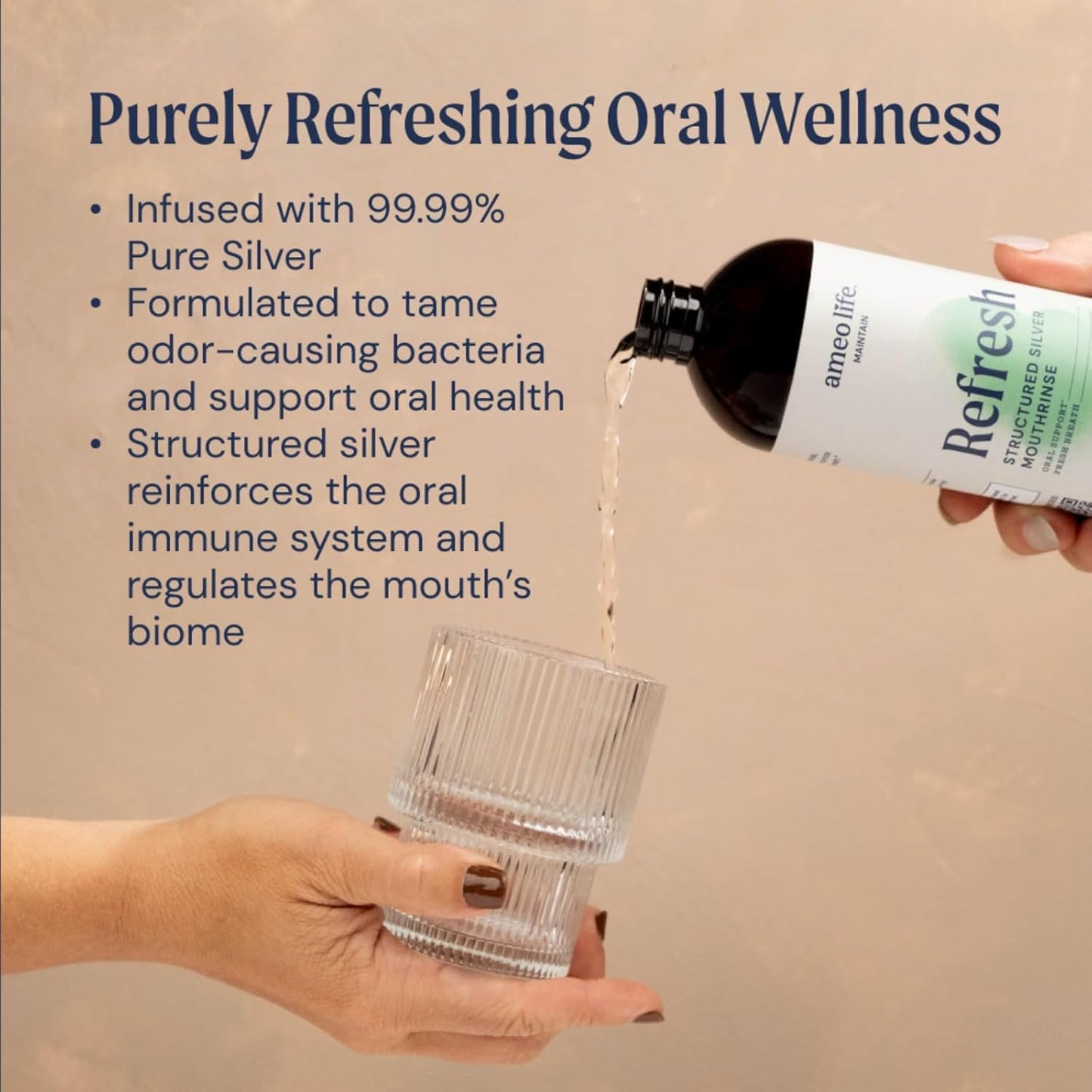 Ameo Life Structured Silver Mouthwash 10ppm Mint Flavor - Natural Colloidal Mouthwash for Fresh Breath & Oral Health, Alcohol-Free Oral Rinse with Silver Nanoparticles, 16 oz