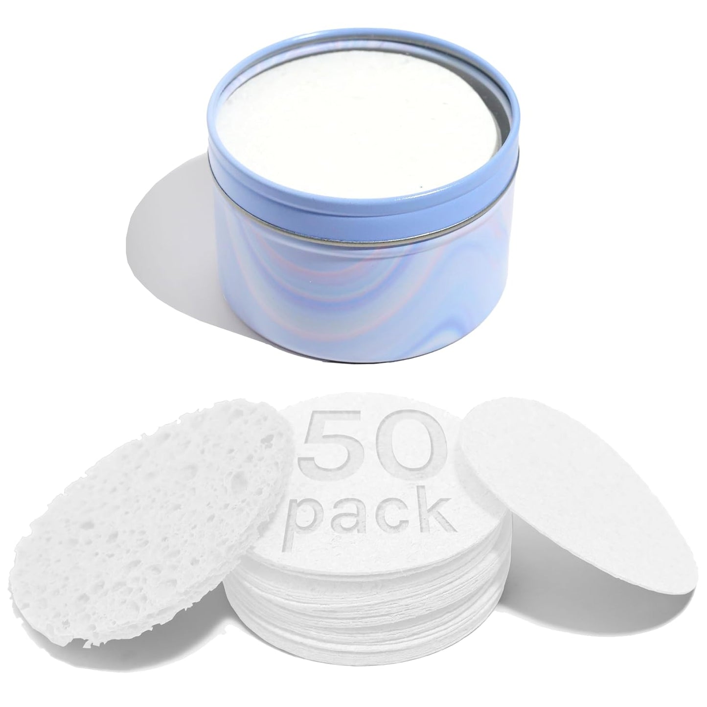AOA Studio 50-Count Compressed Facial Sponges 100% Natural Cosmetic Spa Sponges for Facial Cleansing, Exfoliating Mask, Remove for Makeup, Dead Skin, and Dirt (White, 50 counts)