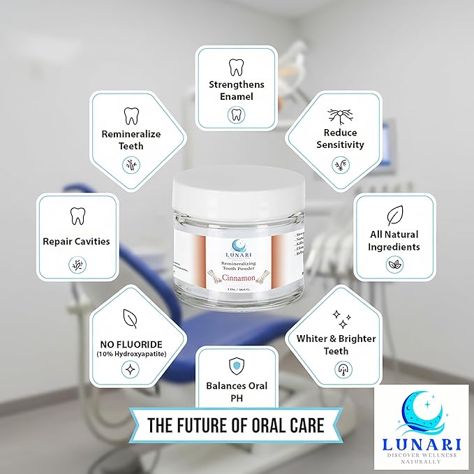 Remineralizing Cinnamon Nano-Hydroxyapatite Tooth Powder- Sensitive Teeth, Natural Fluoride-Free Whitening Toothpaste w/Bentonite Clay, Calcium Carbonate, Essential Oils, Vegan,Made in USA (Cinnamon)