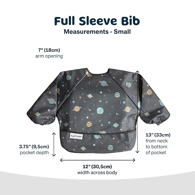 Tiny Twinkle Long Sleeve Bib for Babies & Toddlers – Waterproof Smock Bib for Eating – Machine Washable & Mess-Proof, Baby Feeding Essential & Shower Must-Have(Space, 6–24M)