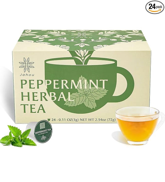 Johou Peppermint Herbal Tea Pods, Compatible with All K-Cup Brewers & Keurig 2.0, 24 pods, Caffeine Free