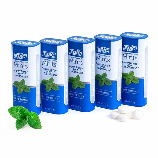 Epic Dental Sugar Free Oral Care Set – 150-Piece Wintergreen Gum, 275 Peppermint Mints, 2 Tubes Spearmint Fluoride Toothpaste – Aspartame Free, Dentist Approved, Helps with Dry Mouth & Cavity Care