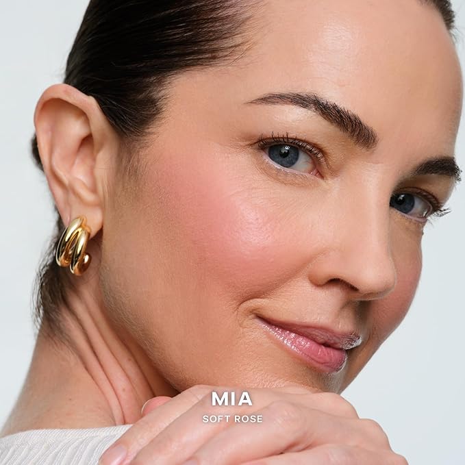 Saie SuperSuede Baked Blush - Talc-Free Powder Blush for Cheeks Infused with Hyaluronic Acid, Glycerin + Squalane - Hydrating Face Makeup for a Natural, Diffused Flush of Color - Mia (0.1 Ounce)