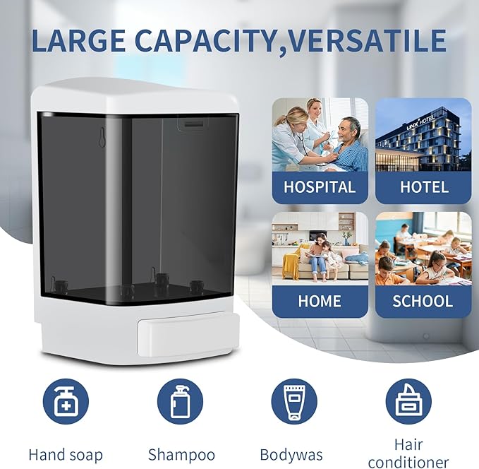 2PCS Commercial Soap Dispenser Plastic Wall Mounted Soap Dispenser 33.8oz/ 1000ml Plastic Hand Wash Soap Wall Dispenser for Bathroom Kitchen Hotel Liquid Gel Shampoo Chamber (Black)