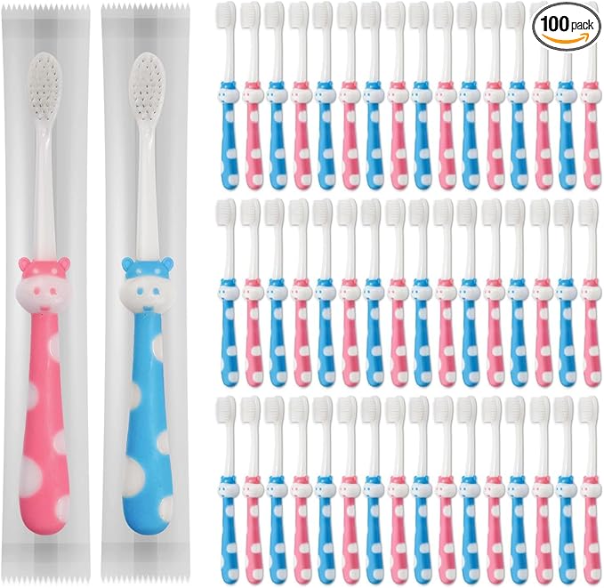 Disposable Kids Toothbrushes Individually Wrapped Bulk, 100 pcs Toddler Kids Toothbrush for Age 2+ Children Toothbrush Set Soft Toothbrushes for Kids Boys Girls