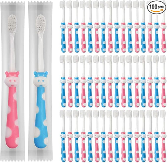 Disposable Kids Toothbrushes Individually Wrapped Bulk, 100 pcs Toddler Kids Toothbrush for Age 2+ Children Toothbrush Set Soft Toothbrushes for Kids Boys Girls