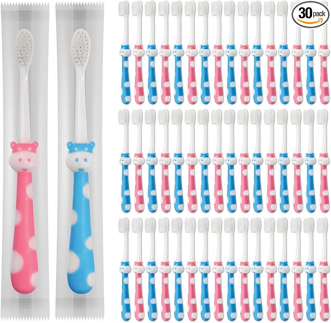 30pcs Disposable Toddler Toothbrushes, Kids Manual Toothbrush Set, Soft Bristles, Age 2+ Children, Individually Wrapped