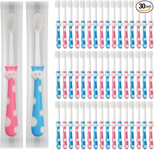 30pcs Disposable Toddler Toothbrushes, Kids Manual Toothbrush Set, Soft Bristles, Age 2+ Children, Individually Wrapped