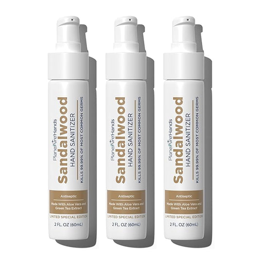 Sandalwood Lotion Hand Sanitizer | Travel Essential | TSA-Approved | Moisturizing Hand Lotion | Made with Aloe Vera & Essential Oils | Rich in Vitamin E | Cleanse & Moisturize | Travel Size | 3-Pack