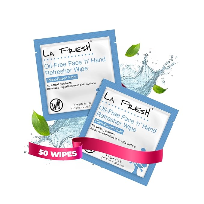 La Fresh Oil-Free Face ‘N’ Hand Refresher Wipes, Made With Natural Japanese Yuzu Scent, Pack of 50 Individually Wrapped Cleansing Wipes, Travel Essentials