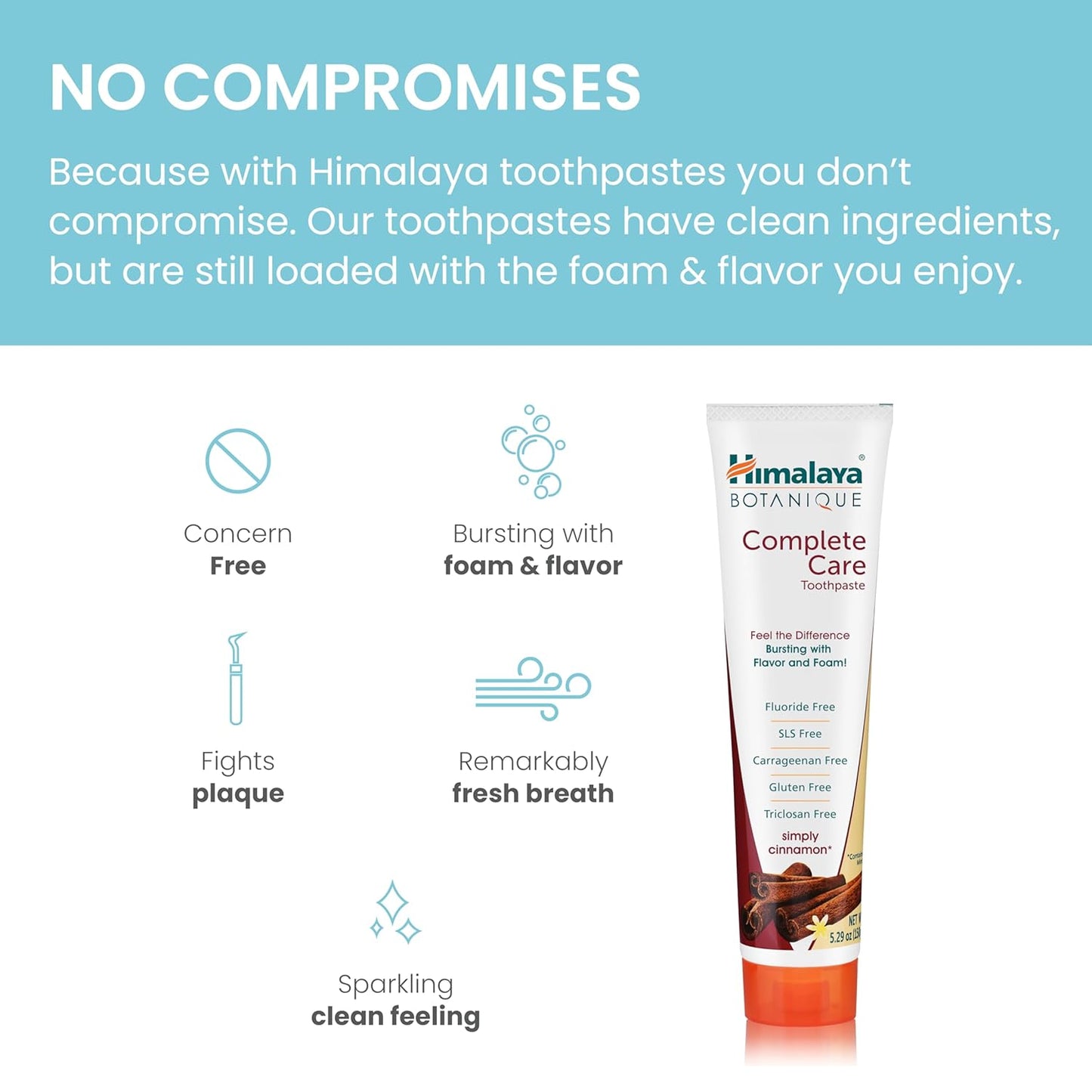 Himalaya Botanique Complete Care Toothpaste, Herbal, Cinnamon Flavor, Fights Plaque, Freshens Breath, Fluoride Free, No Artificial Flavors, SLS Free, Cruelty Free, Foaming, 5.29 Oz, 2 Pack
