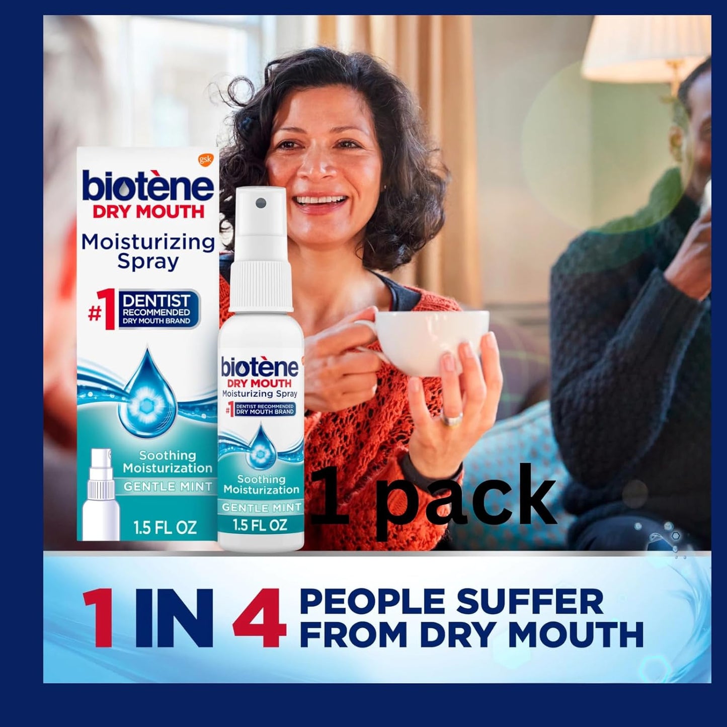 1 Pack of Biotene Moisturizing Dry Mouth Spray, Moisturizing Spray for Dry Mouth and Bad Breath, Gentle Mint - 1.5 fl oz + Vitamin and Mineral Exclusive Guide