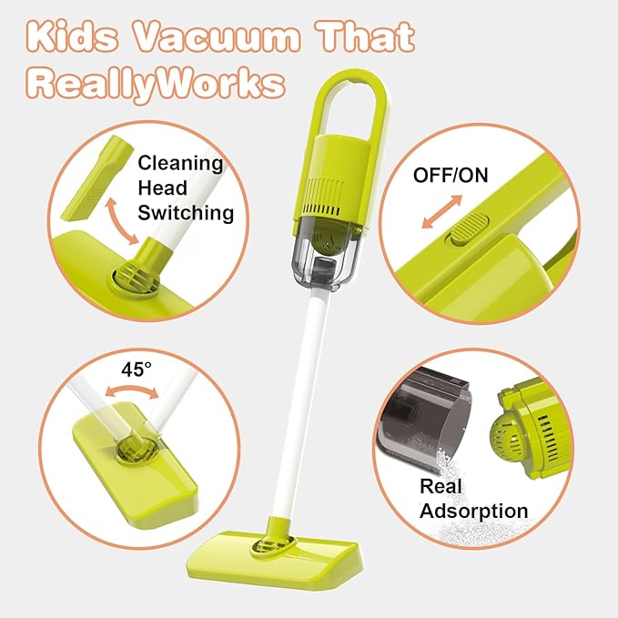 Toddler Cleaning Set with Working Vacuum, Kids Cleaning Toy Set, Broom and Dustpan Mop Cleaner Working Pretend Play Kit That Really Works Montessori Cleaning Supplies for Toddlers Baby Children Size