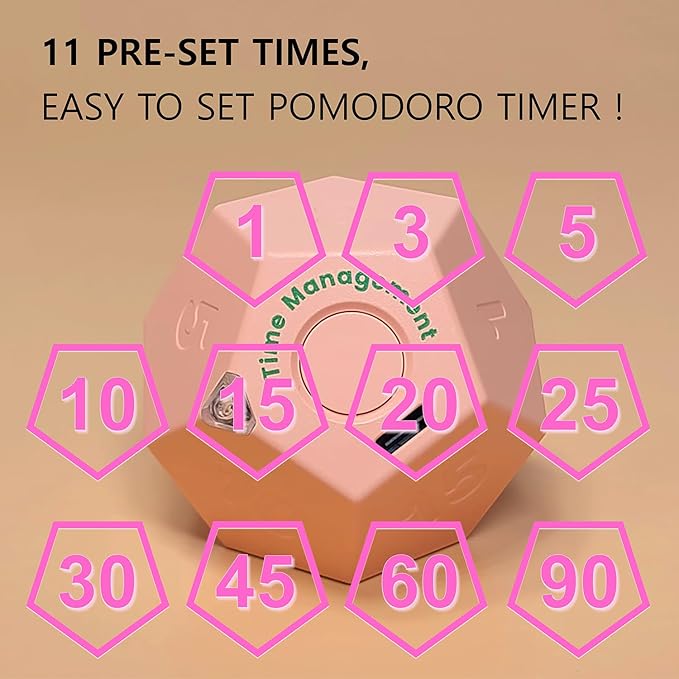 Cube Pomodoro Timer, Rechargeable Small Cute, Timer for Kids and Classroom, Kitchen, Cooking, Workout & Study Countdown, Time Management Tool (Rose Pink)