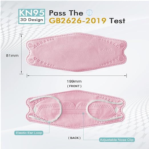 LEMENT KN95 Face Masks - 50 Pack Breathable Comfortable Disposable Masks For Adult, Filter Efficiency≥95%, Elastic Ear Loops, Pink