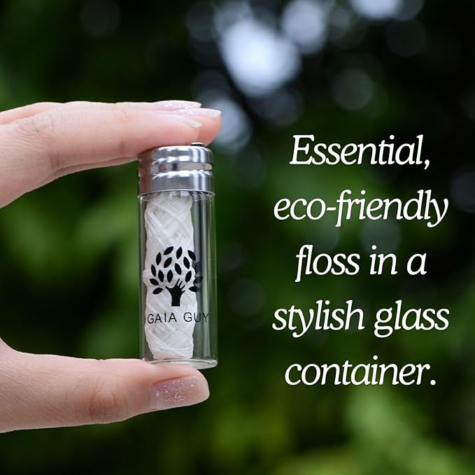 Natural Silk Dental Floss with Refillable Glass Container | Free Refill | Natural Candelilla Wax | 33yds x 2 | Peppermint | Eco-Friendly Zero Waste Oral Care (Peppermint)