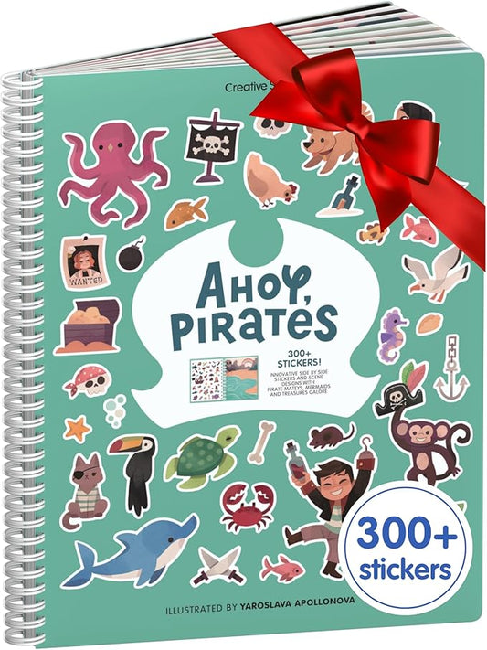 Cupkin Pirate Sticker Book Activity for Kids, Toddler Airplane Travel Essentials, 300+ Pirate Stickers for Kids + 8 Scenes + 8 Coloring Book Pages, Gift for Boys and Girls, Small Sticker Book