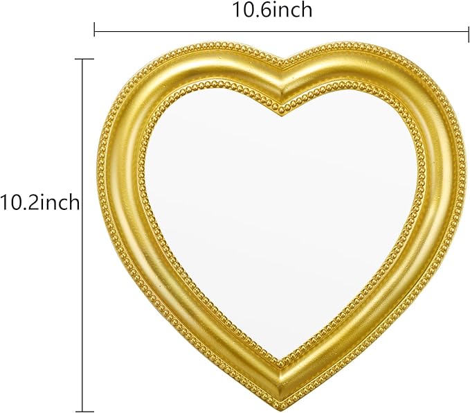 Heart Shape Makeup Mirror Wall Mounted Mirror with Hanging Hole for Home Room Decoration Birthday Gift Valentine's Day Gift for Girl,10.6x10.2inch(Gold)