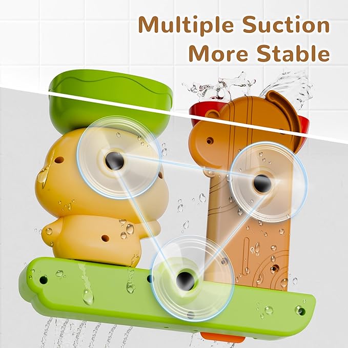 iPlay, iLearn Bath Toy for Toddlers 1-3, Baby Waterfall Duck Bathtub Toy W/ Suction Cup, Kid Bath Tub Shower Playset, Infant Bathtime Fun Birthday Stocking Gift 18 24 Month, 2-4, 3-5 Year Old Girl Boy