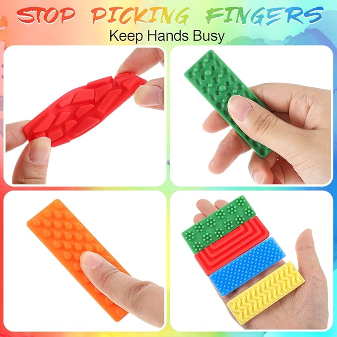 Ireer 6 Pcs Set of Silicone Sensory Strip Gifts for Christmas Stocking Stuffers Adhesives Anxiety Stickers Mental Health Stickers Fidget Textured Toys Calm Items Anxiety Relief for Adult Desk Office